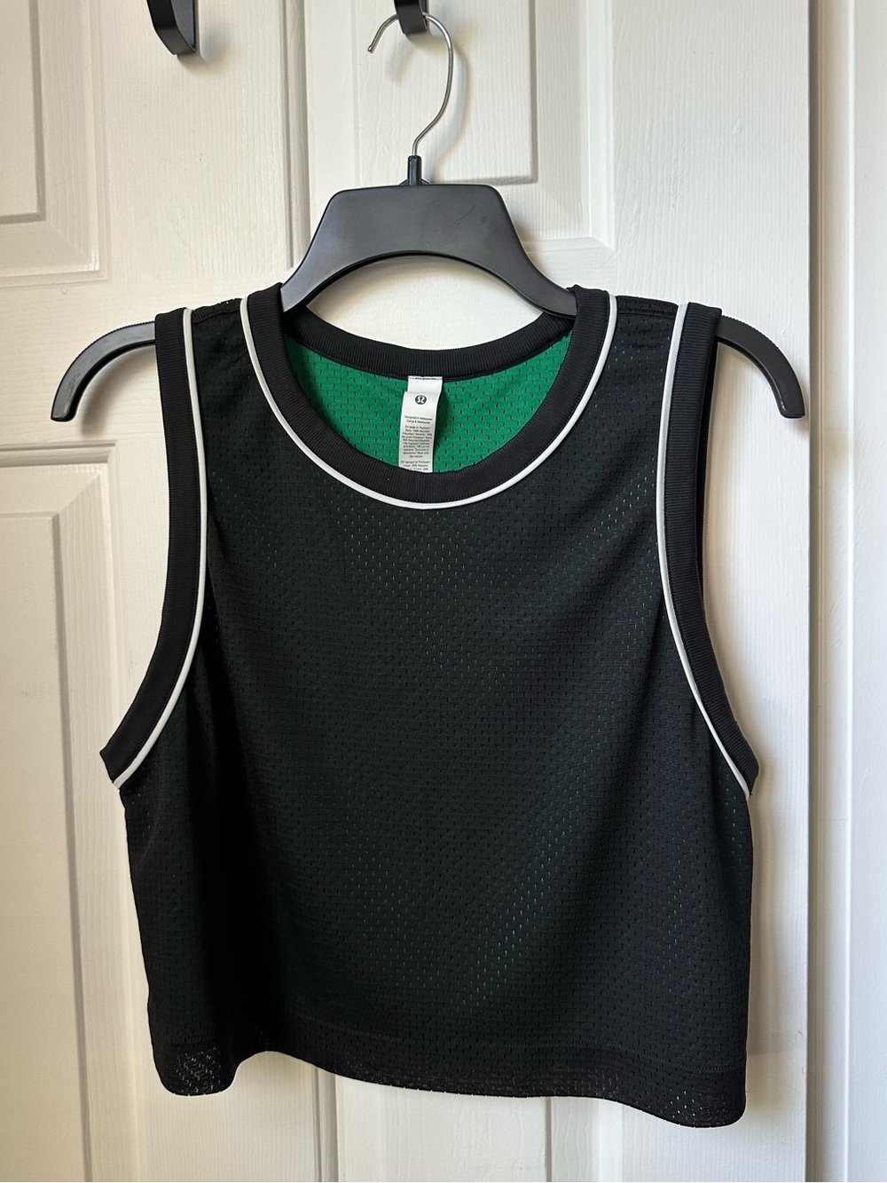 Lululemon Black Sleeveless Mesh Crop Top with White Trim